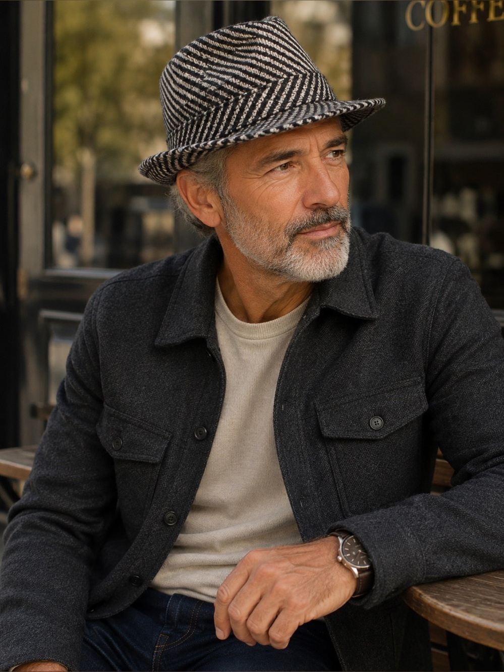 Men's wool fedora‎ Gray/blk with Rose-Gold Lining
